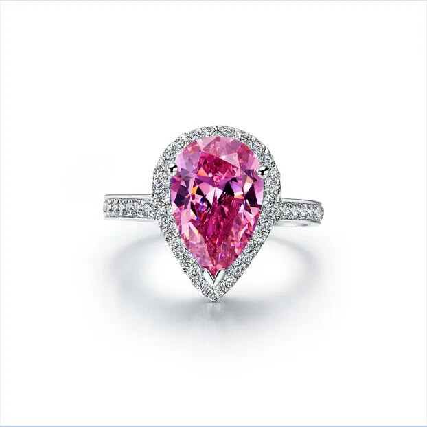 

3CT Sterling Gold 14karat Pink Pear Style Clever Synthetic Diamonds Engagement Ring For Woman Propose Jewerly Express Shipping