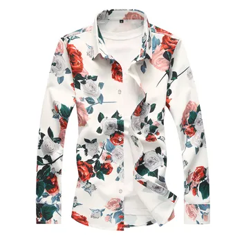 

New Arrival Spring Autumn Mens Long Sleeve Flower Shirt Top Quality Male Casual Shirts Brand Clothing Large Size 6XL 7XL