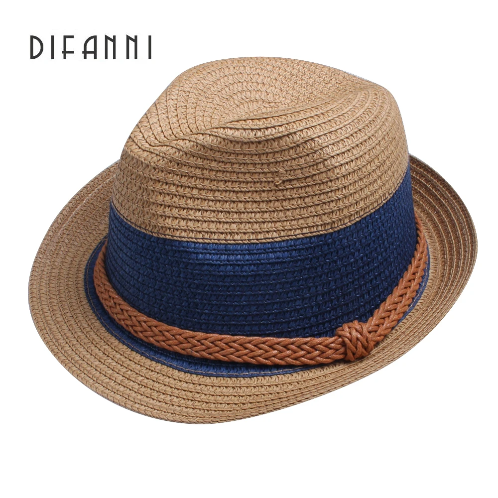 [Difanni] 2017 أزياء الصيف سترو الرجال قبعات فيدورا تريلبي العصابات كاب الصيف شاطئ كاب بنما سمبريرو قبعة السفر قبعة الشمس