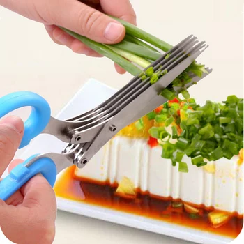 

Stainless Steel Kitchen Knives 5 Layer Herb Scissors Scallion Shredded Chopped Cutter Kitchen Tool