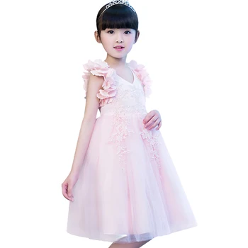 

2018 new lace Net yarn dresses The girl took part in a birthday party Full dress Elegant and high-end clothing in summer 3-12T