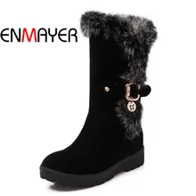 ENMAYER Fashion Winter Warm Woman Boots Black Red Snow Boots High Quality Round Toe Mid-Calf Boots Buckle Flock Shoes for Women ENMAYER Fashion Winter Warm Woman Boots Black Red Snow Boots High Quality Round Toe Mid-Calf Boots Buckle Flock Shoes for Women