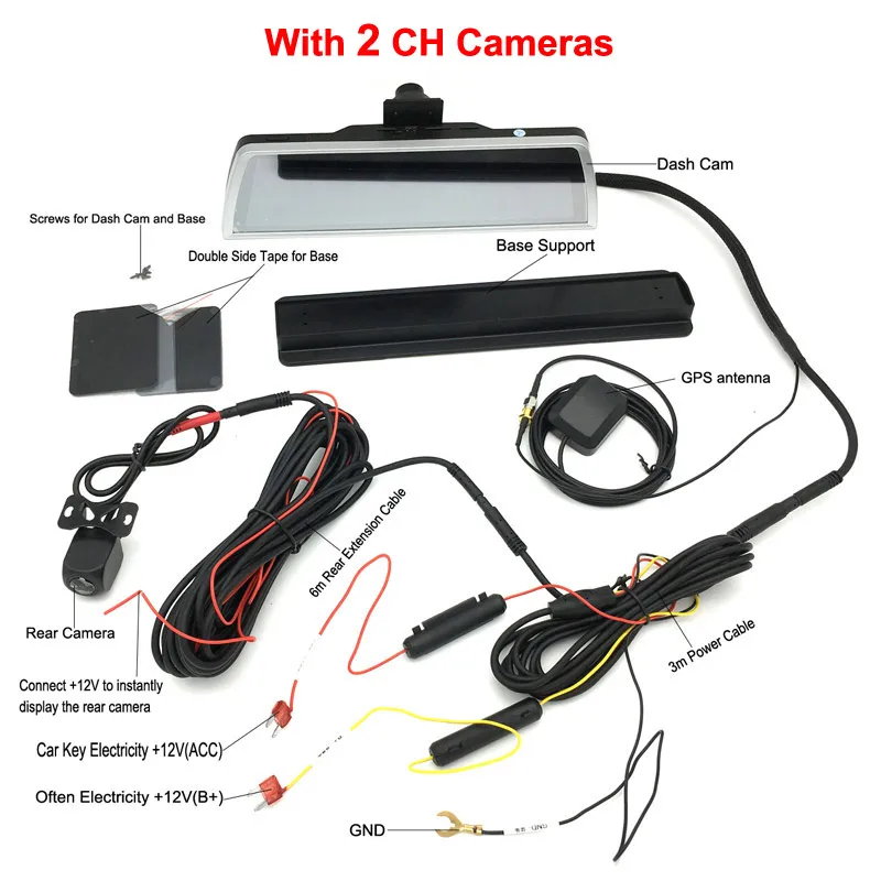 With 2 CH Cameras Zuczug 360 градусов панорамная Приборная панель автомобиля dvr видеорегистратор 4CH камера рекордер 1" сенсорный Android зеркало заднего вида gps Navi ADAS wifi - Название цвета: With 2 CH Cameras