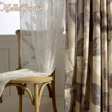 Helen Curtain American Style Printed Linen Leaves White Tulle Yarn For bedroom Modern Living Room Curtains Window Treatment HC52