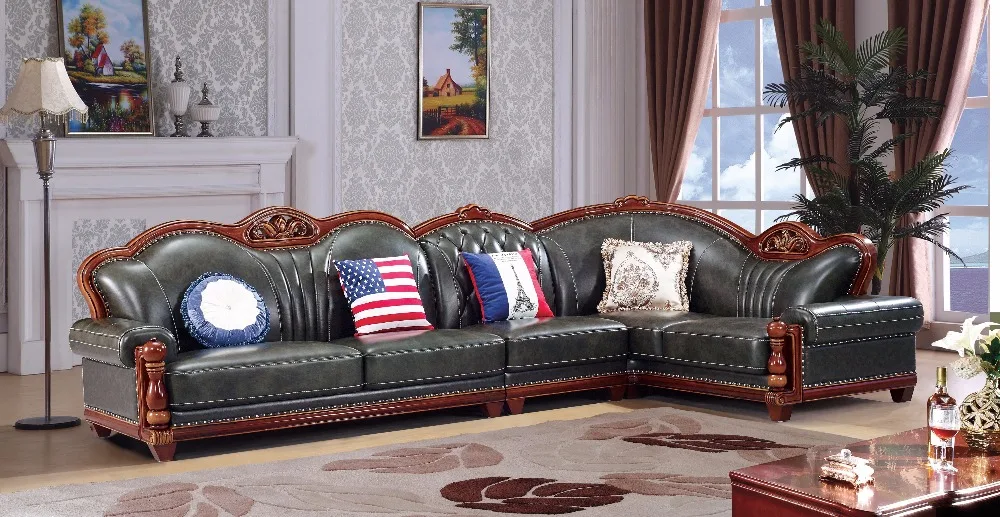 European leather sofa set living room sofa China wooden ...