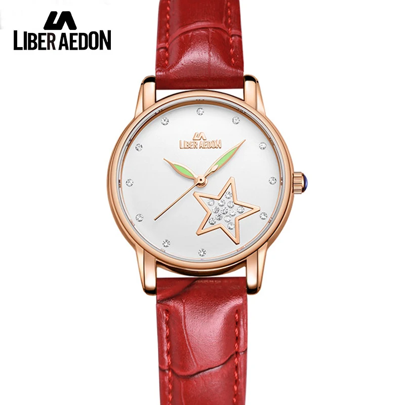 Liber Aedon Fashion Crytal Quarts Leather Band Women Watch Women Wrist Watches Relojes 2017 Ladies Bracelet