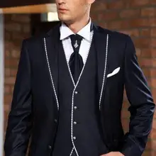 Классический стиль две кнопки темно-синий Жених Смокинги друзей жениха Мужские свадебные костюмы выпускного вечера на заказ(куртка+ брюки+ жилет+ галстук) K: 298