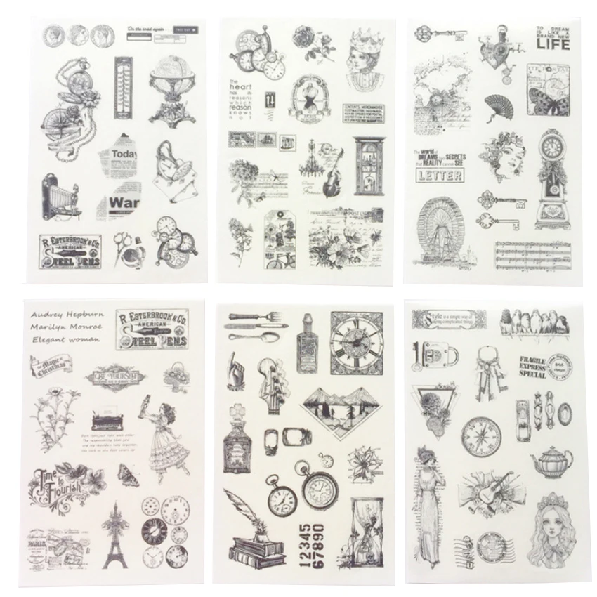 

10packs/lot Stickers Black And White Classic European Literary Retro Stickers Scrapbooking Bullet Journal Stickers Girl Gift