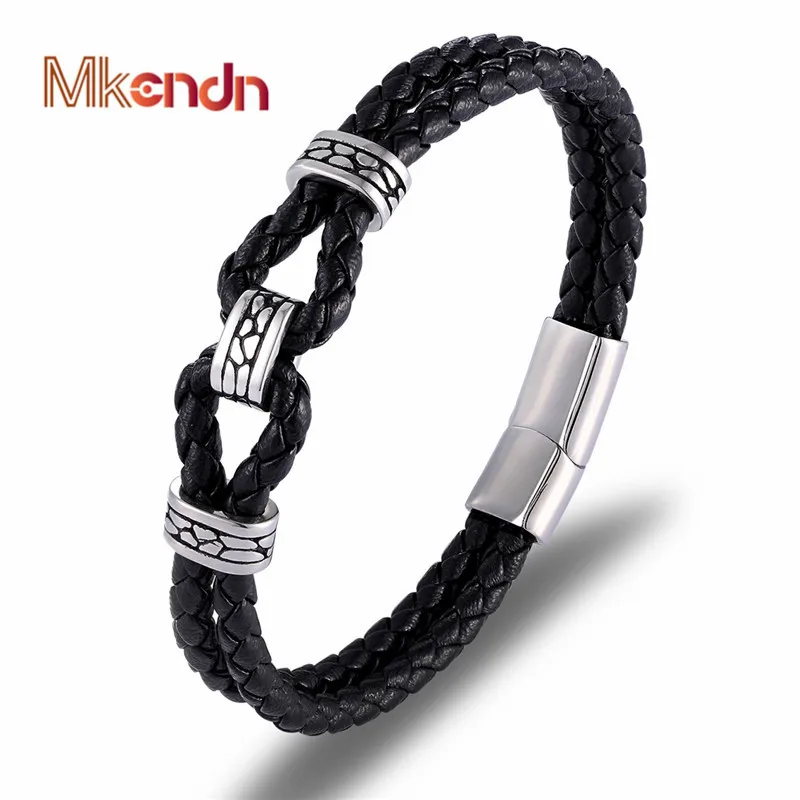 Charm Braided Genuine Leather Bracelets Bangles for women Friendship Bracelet Men Stainless Steel Magnet Buckle homme jewelry