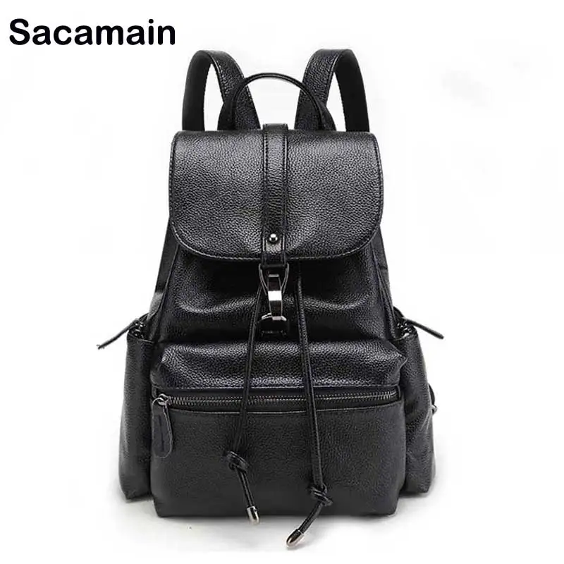 

Sacamain Brand Cute Leather Backpacks Women New Vintage Casual Leather Famous Designer Brand Backpack For Girls Trendy Backpack