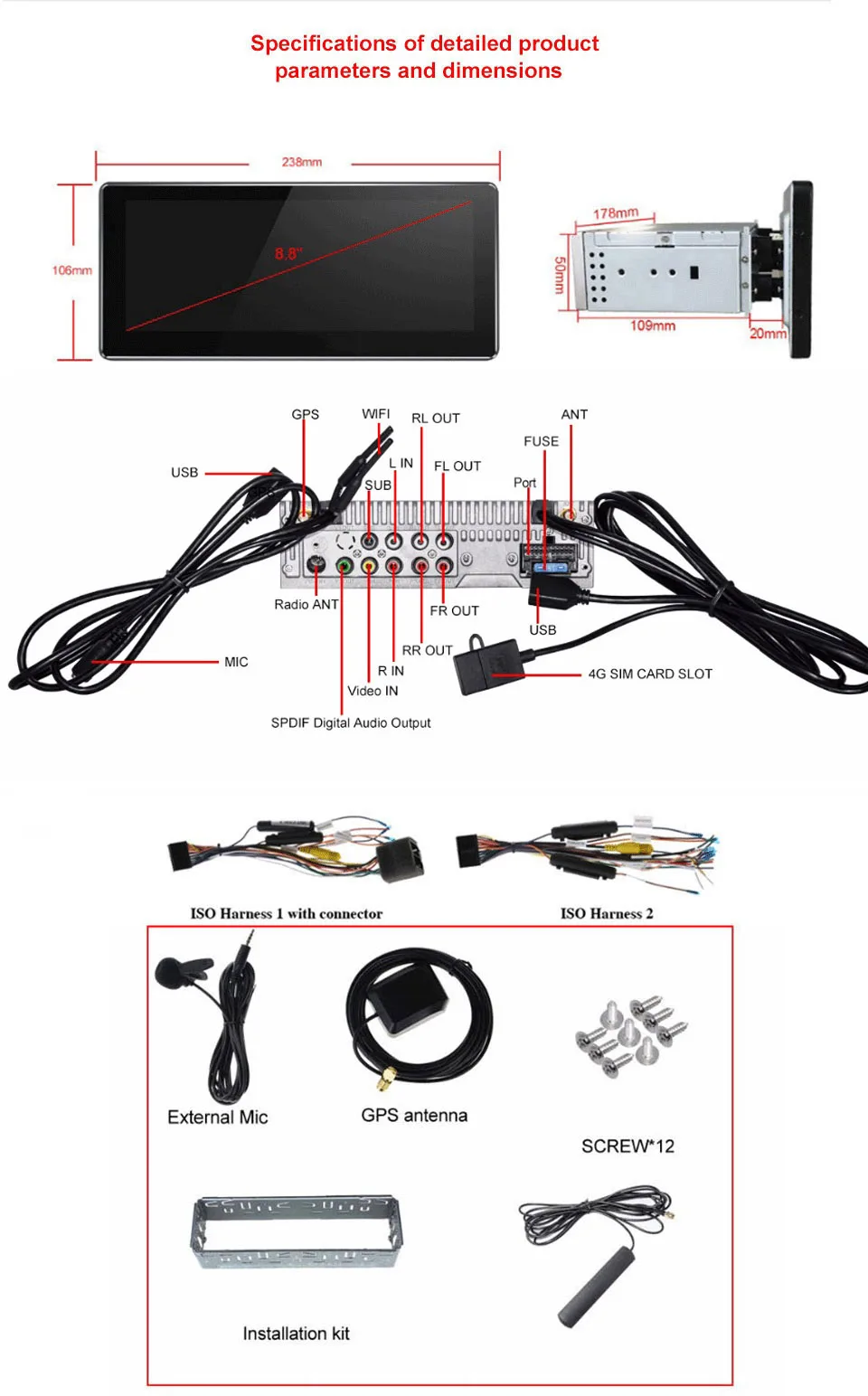 Cheap ARKRIGHT 8.8" 1Din Android 8.1 Car Radio 4+64GB autoradio GPS Multimedia Player Hotspot sharing with DSP support 4G SIM card 12