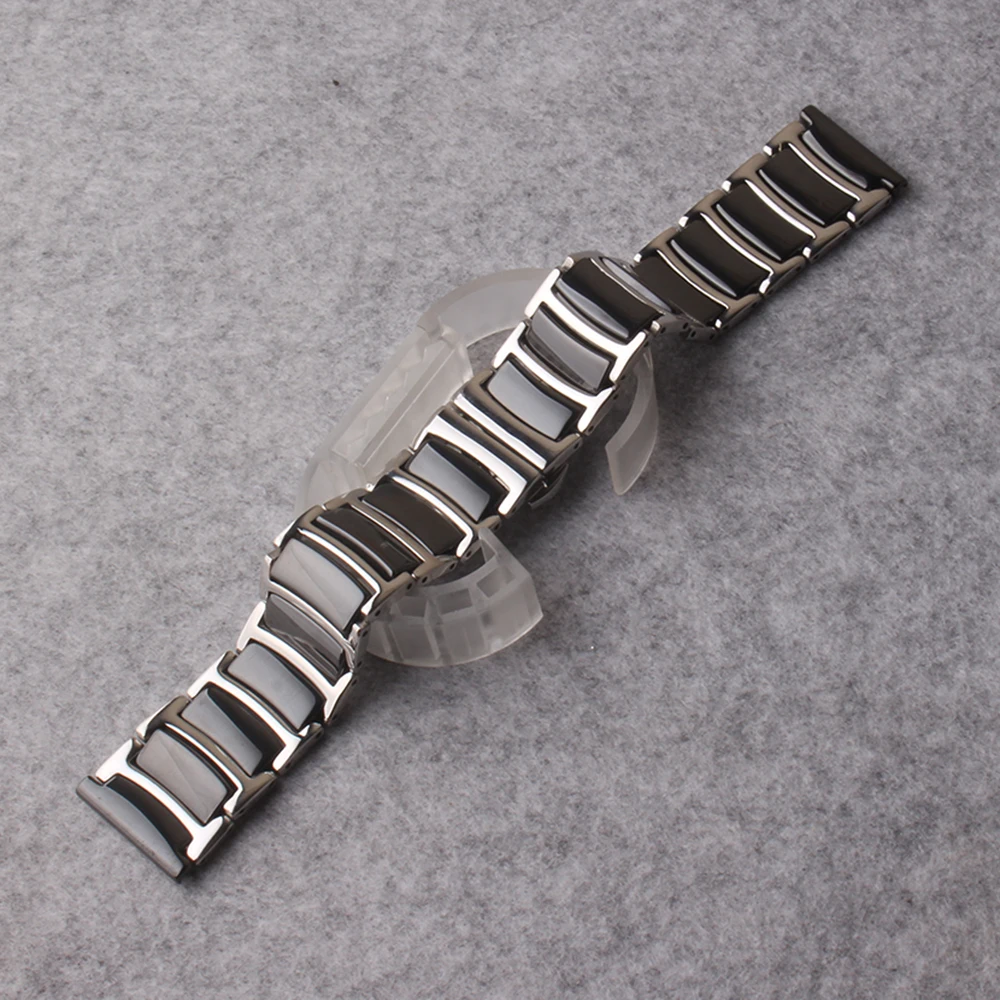 

Polished ceramic black and stainless steel Watch bands Accessories with silver buckle 20mm 22mm for gear S2 S3 S4 promotion belt