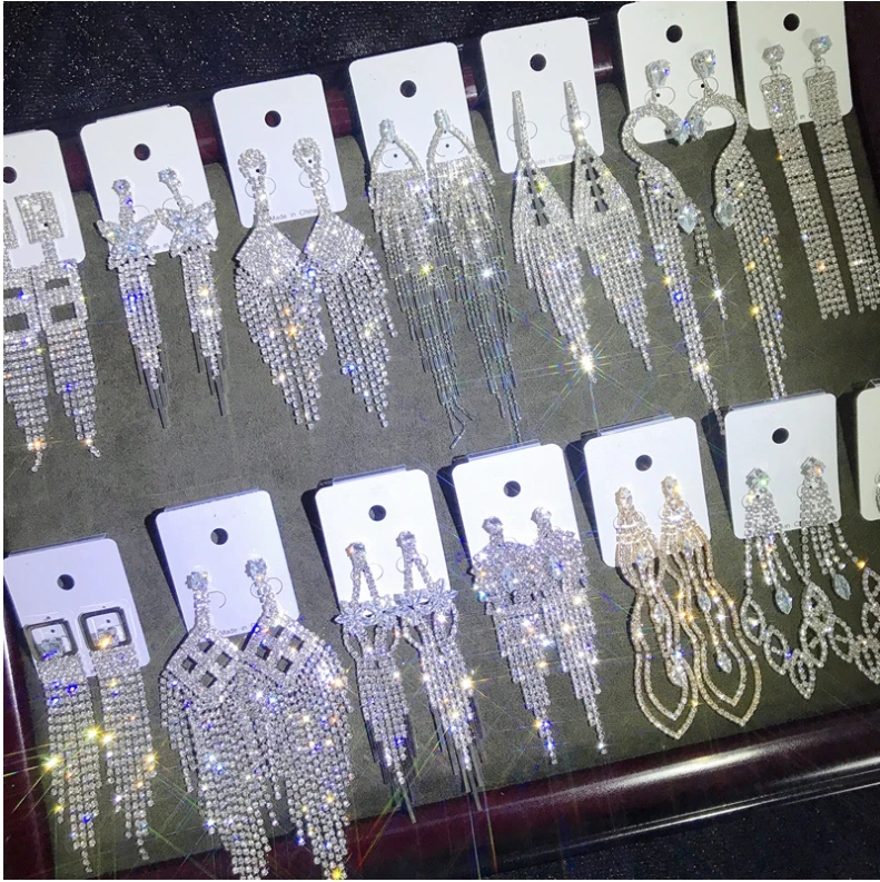 

2019 Korean Fashion Jewelry Personality Temperament Crystal Tassel Earrings Bridal Earring Earrings For Women Long Earrings
