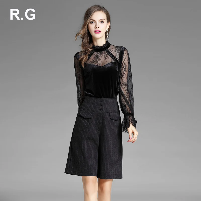 RG Womens Beautiful Lace Velvet Tops and Blouses Elegant