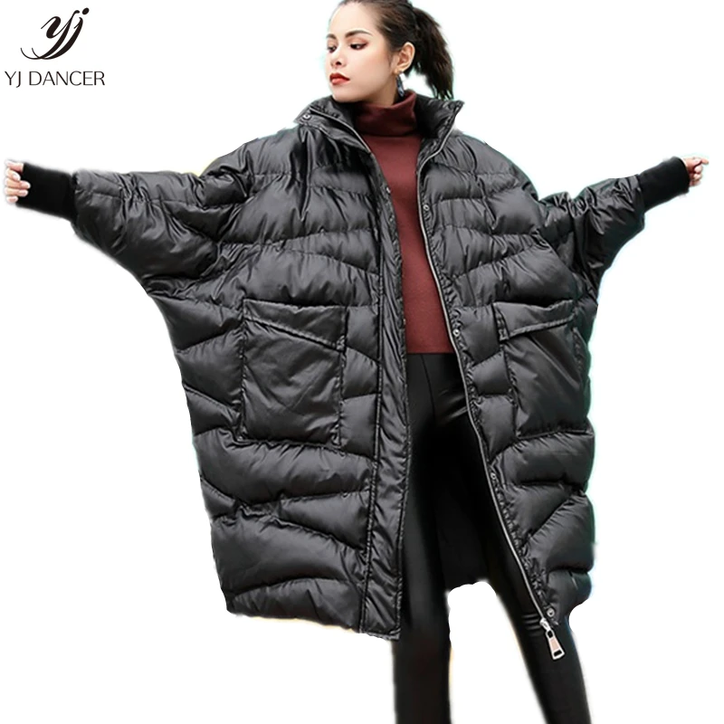 

Cotton Women 2018 Winter Fashion New Women's Bright Bat Sleeve Standing collar Cotton Loose Large Size Warm Cotton Coat H0204
