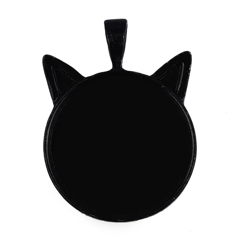 

5Pcs/lot Zinc Alloy Black Cat Dog Shaped Pendant Cabochon Setting 25mm Flat Round Bezel Jewelry Making Component DIY Gem Base