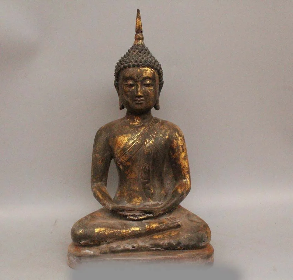 

16" Tibet Tibetan Buddhism Bronze Gild Seat Thailand Ayutthaya Maitreya Buddha