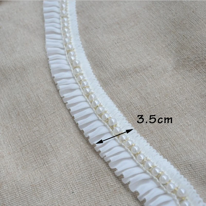 5Yards White Beaded Lace Trim Ribbon Lace Appliqued Lace Fabric Sewing