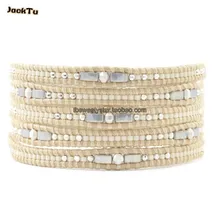 Женский стиль бежевый цвет бисер серебристые, лазерные tila бусины браслет кожа