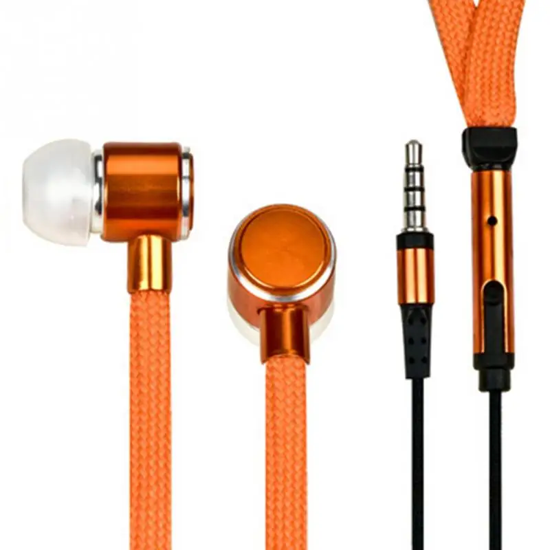 Shoelace Earphone cord Metal In Ear 3.5mm jack Earphones Bass Headset Stereo Sport Headphones With Mic#20 - Цвет: orange