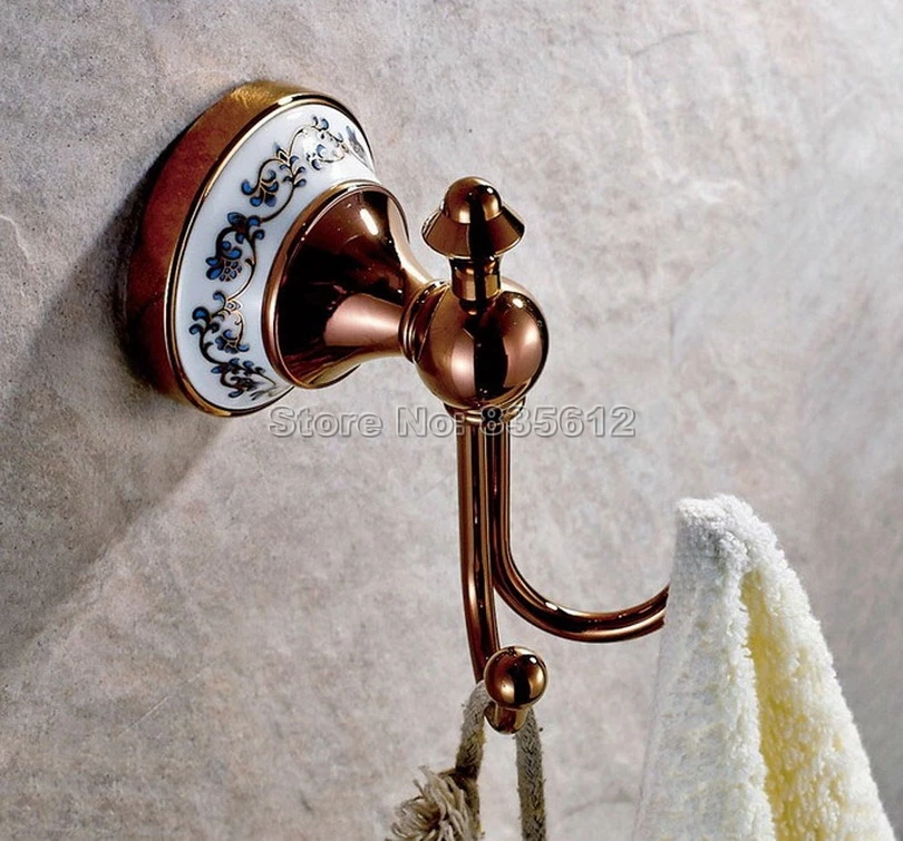 Polished Rose Gold Color Brass Bathroom Hooks Hats/ Clothes/ Towel Wall