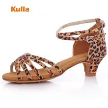 Сальса обувь для занятий бальными Танцы Для женщин Туфли для латинских танцев из мультфильма «Холодное сердце» ;/ребенка/детская Танго, джазз Обувь для танцев на каблуке 3 см с леопардовым принтом