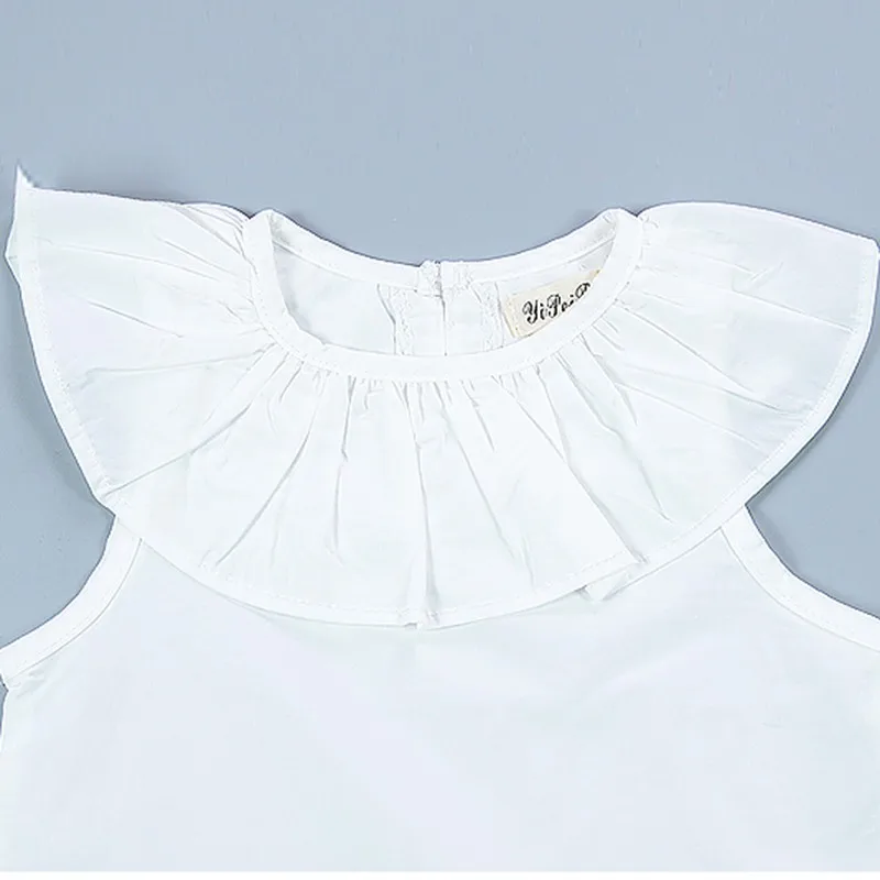 Малышей плиссированная футболка для маленьких девочек летние без рукавов Белый хлопок Топы корректирующие 6 м-24 м