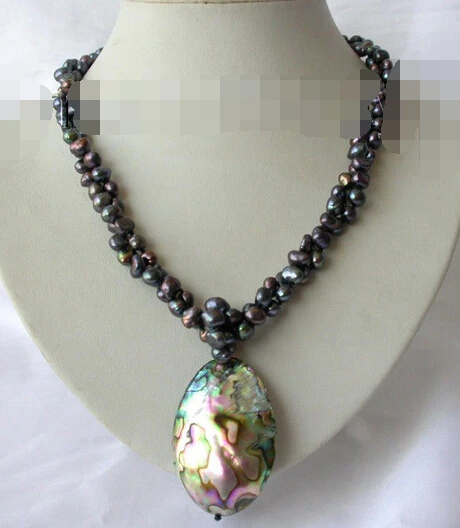 

RHJ0097 2strands 6-8mm baroque black pearl necklace abalone shell pendant 28% Discount NEW