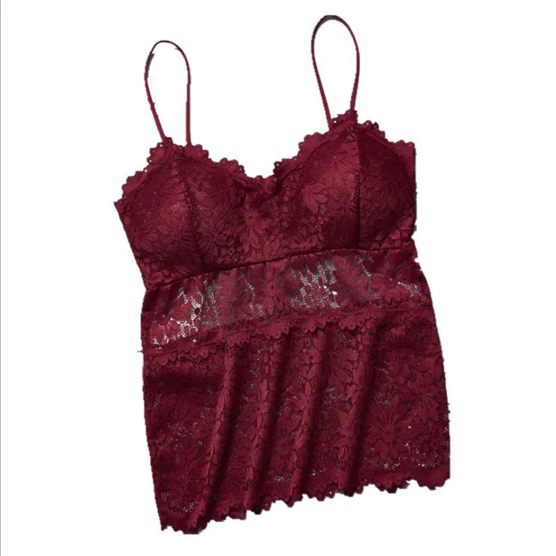 Красный Women Sexy Camisole&Tanks With Cups Sling Flower Lace Breathable Comfortable Fitness Up Girls' Tops Night Dress Summer Underwear - Цвет: Красный