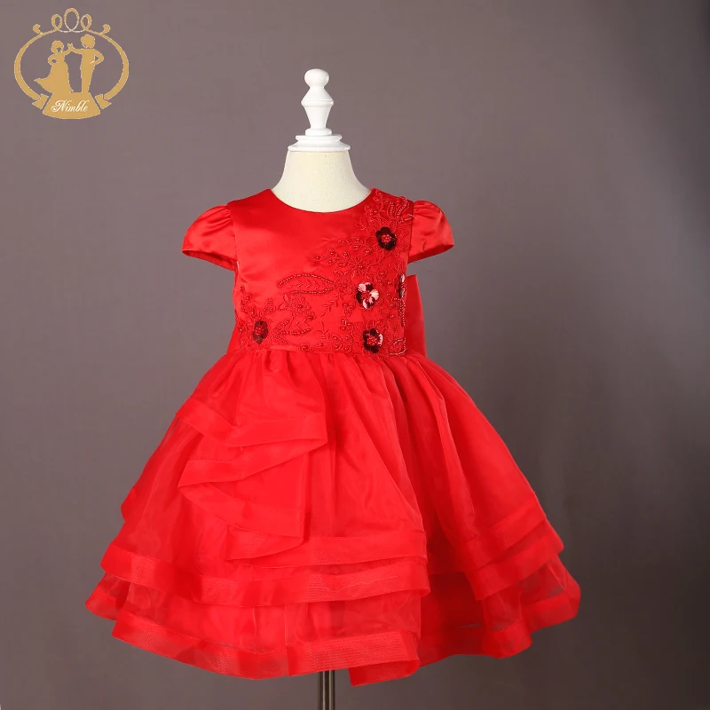 

Nimble girls dress Solid Embroidery princess kids clothes Voile Ball Gown roupas infantis menina children clothing