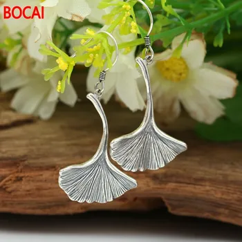 

925 silver ornaments Traditional Thai silver fashion silver earrings Wholesale blades of ginkgo biloba leaf earrings