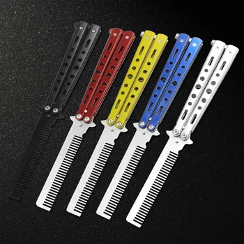 

Stainless Steel Practice ButterflyTraining Knife Trainer Folding Knife Dull Tool knife butterfly in knife with comb