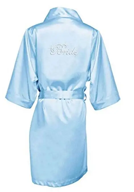 Атлас из искусственного шелка для свадьбы, невесты, подружки невесты халаты, белый свадебный халат/кимоно халаты, "невеста" "невеста горничной" графический на Bac - Цвет: light blue  bride