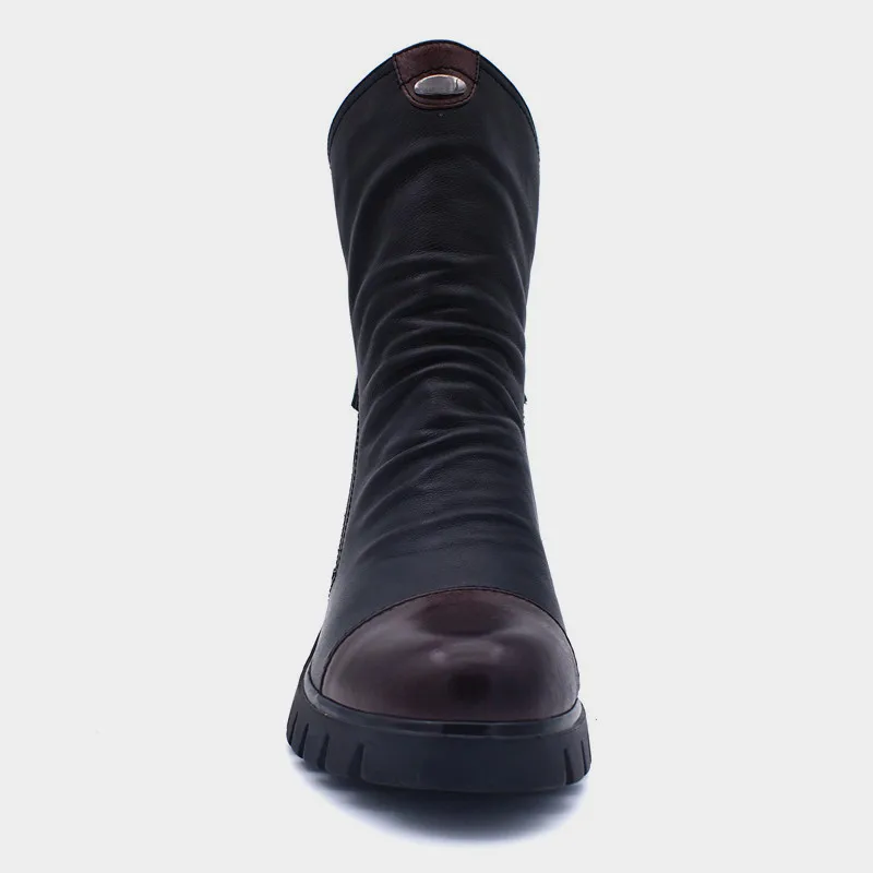 

2018 New Fashion Luxury Leather Platform Work Boots Women Chunky Heels Side Zip Lady Ankle Boots Thick Wool Winter Shoes N002