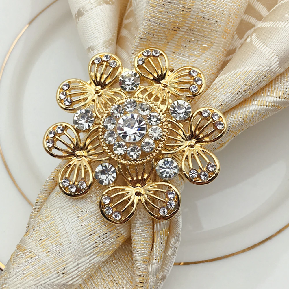 12pcs SHSEJA Luxurious Napkin Hotel Wedding Supplies Napkin Ring Gold