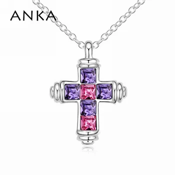 

ANKA sale trendy women cross crystal pendant necklaces link chain fashion jewelry rhodium plated Crystals from Austria #102354