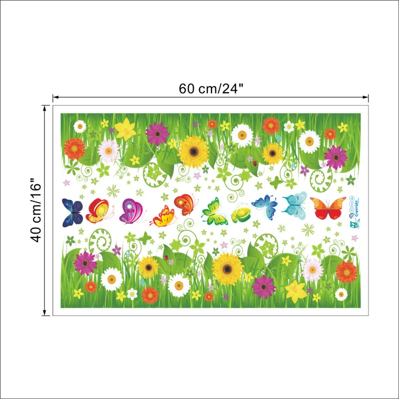 Весенний красочный цветок трава бабочка Клевер плинтус линия Флора diy дома Наклейка на стену Мебель Кухня Свадьба Фреска