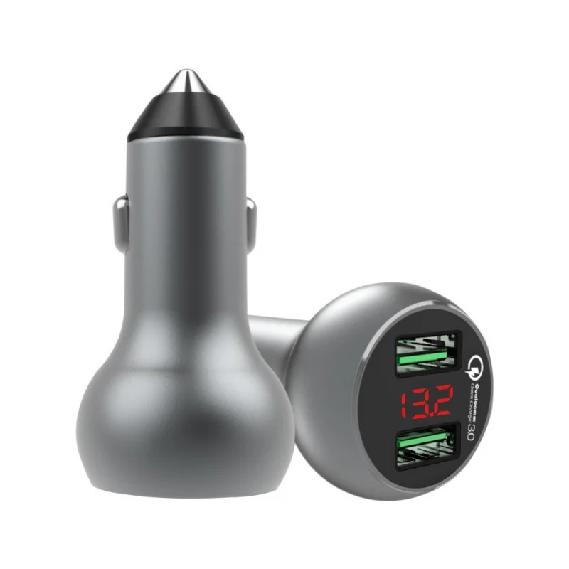

Quick Charge 3.0 Car Charger Fast Charger Adapter Dual USB Port with LED Digital Voltmeter Compatible with any Android and Apple