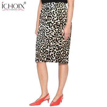 

ICHOIX 4XL 5XL 2019 Plus size Summer Women Skirts Casual Leopard Print Bodycon Skirt Big Large Size Ladies Office Pencil Skirts