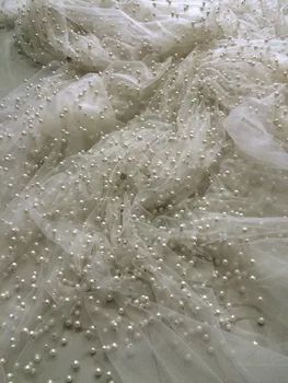 

Newest David-1033-1 full beads beige Tulle French Lace Fabric Modern Design