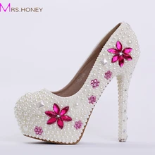 Braut Hochzeit Schuhe mit Weißen Perle Frauen Prom Schuhe Promi-party High Heels Erstaunliche Brautschuhe