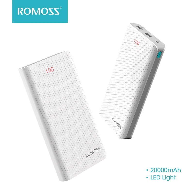 الأصلي ROMOSS 20000 mAh تحسس 6 خزان طاقة مزود بإضاءة ليد المزدوج ميناء بطارية خارجية حزمة مع LED مؤشر شحن سريع للهاتف الجدول