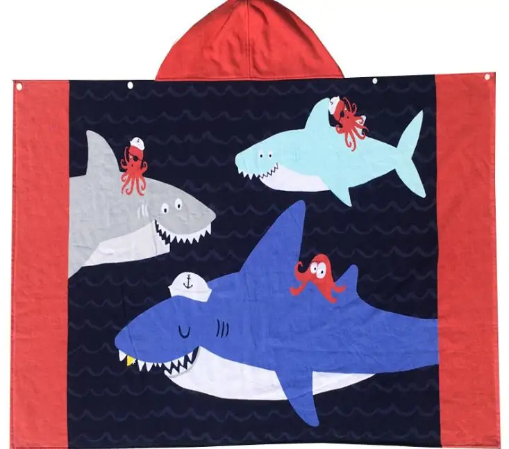 127x76 см Акула КИТ натуральный хлопок пляжное полотенце с капюшоном абсорбент с петельным Ванна Полотенца махровые Плавание полотенце-накидка для детей - Цвет: 4