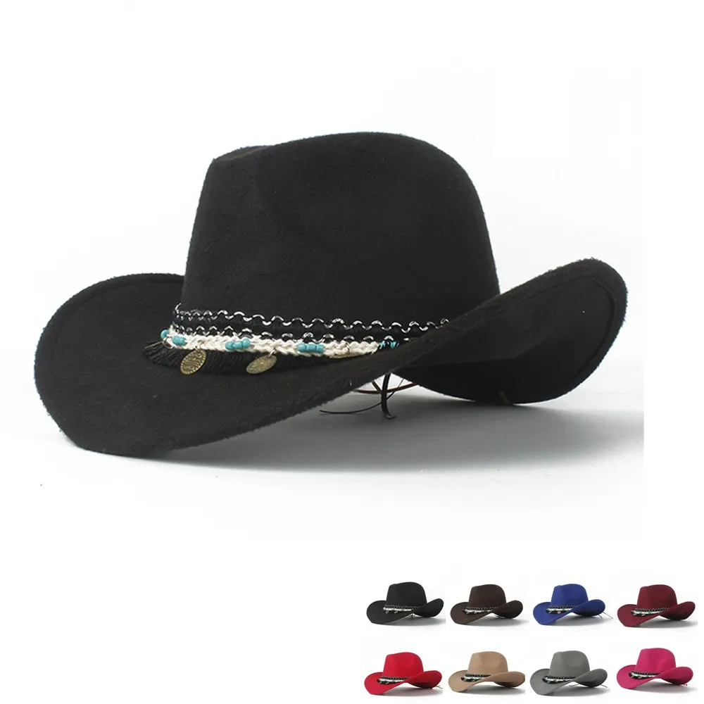 Модная женская западная ковбойская шляпа Женская Вуалетка Outblack Cowgirl Sombrero Hombre джаз шляпа