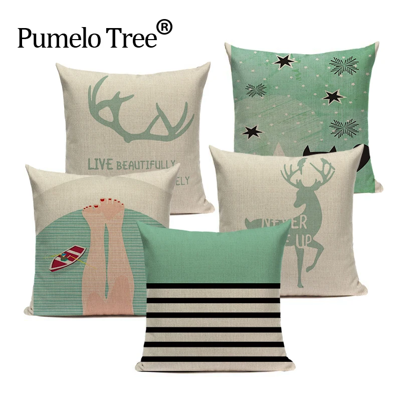 

Tropical Style Linen pillow cover Animal Deer Bear Light Blue Cushion Cover Light Blue Home Car Improvement Decor Pillows
