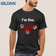 I’m Fine Blood Muscle Funny Tshirt Black Homme Cotton Simple Tee Shirt Regular Shirts Mens