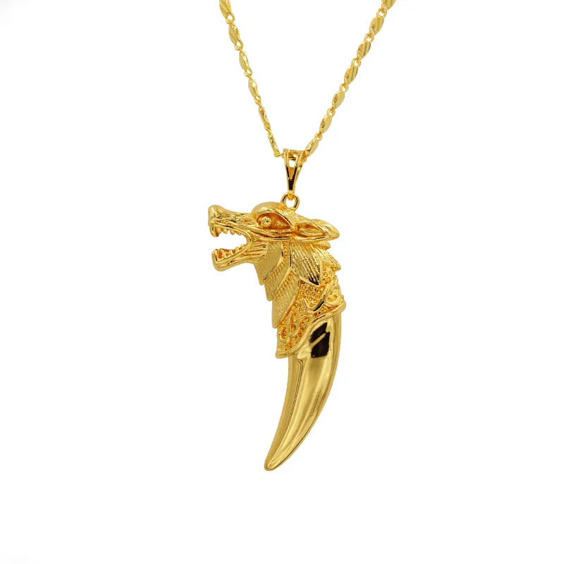 Mens Wolf Tooth Pendant Necklace 60CM For Male Fashion Copper Jewelry