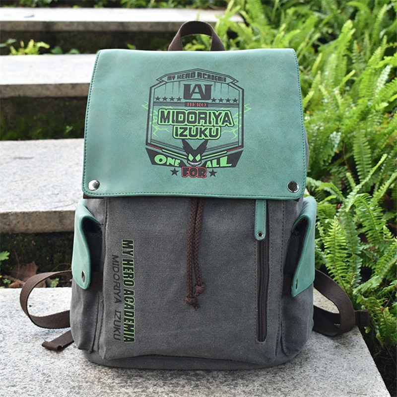 

New Anime My Hero Academia Midoriya Izuku Cosplay Prop Canvas Backpack Teens Student Zipper Knapsack Large Capacity Travel Bag