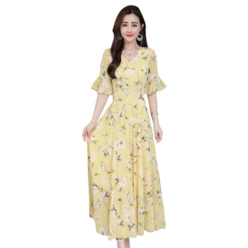 

Women Summer Chiffon Dress Short Sleeve Floral Print Boho Dress Slim Vacation Casual White Dresses Elegant Vestidos