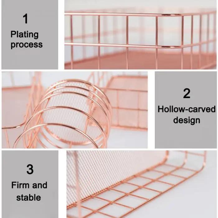 Простой стиль, металлическая корзина для хранения, розовое золото, стеллаж для хранения, Канцелярский органайзер, настольные аксессуары, P7Ding